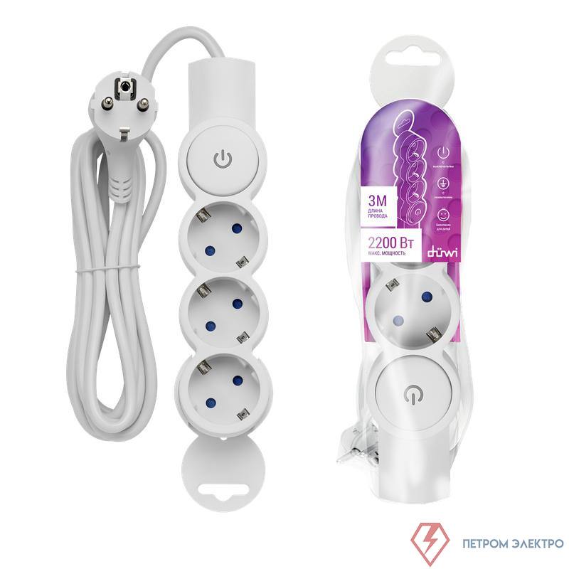 Удлинитель 3х3м с заземл. 3Gх0.75 с выкл. защ. шторки REV 32008 3