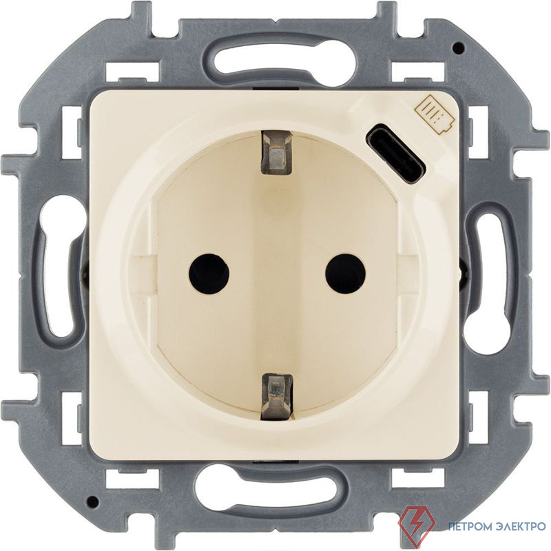 Розетка 1-м СП Inspiria 16А IP20 250В 2P+E немецк. стандарт с заряд. устр. USB тип C 1.5А 5В механизм сл. кость IEK 673771