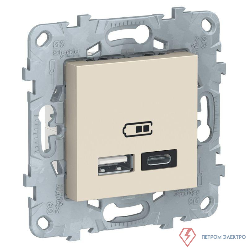 Розетка USB 2-м UNICA NEW тип А+С 5В/2400мА беж. SchE NU501844