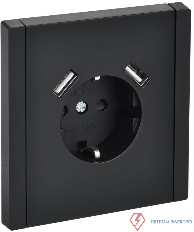Розетка FORTE&PIANO FP145 16А USB A+A 3.1А с заземл. защ. штроки винт. крепл. черн. IEK FP-R14-16-U21-D31-K02