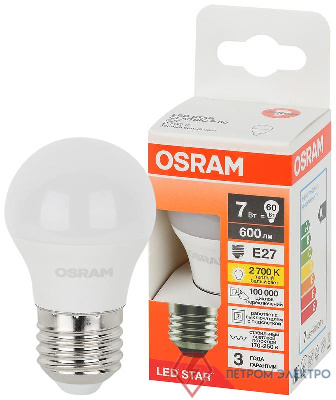 Лампа светодиодная LED Star 7Вт шар 2700К E27 600лм (замена 60Вт) OSRAM 4058075696389