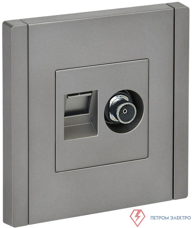 Розетка 2-м TV+RJ45 кат.5E FORTE&PIANO FP536 сталь IEK FP-AK20-1-K46