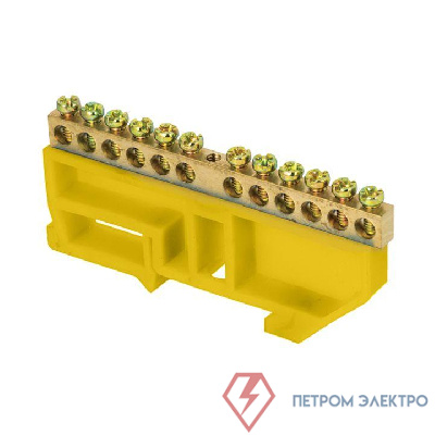 Шина нулевая N 6х9 12 отверстий желтый изолятор на DIN-рейку латунь PROxima EKF sn0-63-12-dz
