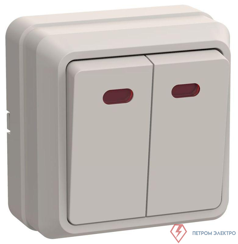 Выключатель 2-кл. ОП Октава 10А IP20 ВС20-2-1-ОКм с индикацией крем. GENERICA EVO21-K33-10-DC