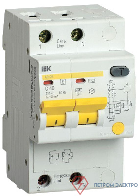Выключатель автоматический дифференциального тока селективный 2п 40А 100мА тип AC АД12S IEK MAD13-2-040-C-100