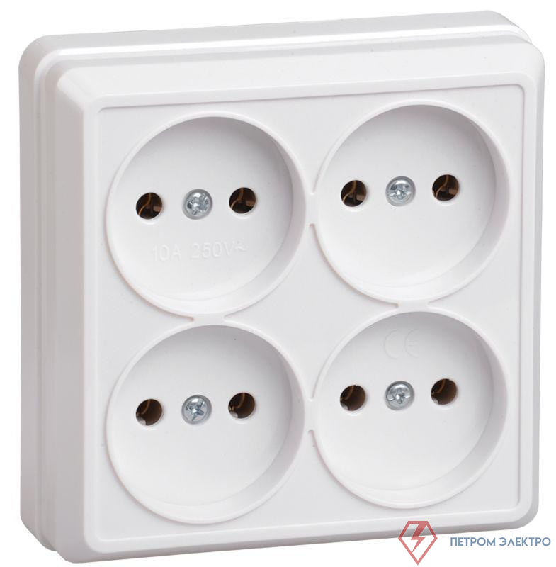 Розетка 4-м ОП Октава 10А IP20 без заземл. бел. GENERICA ERO40-K01-10-DC