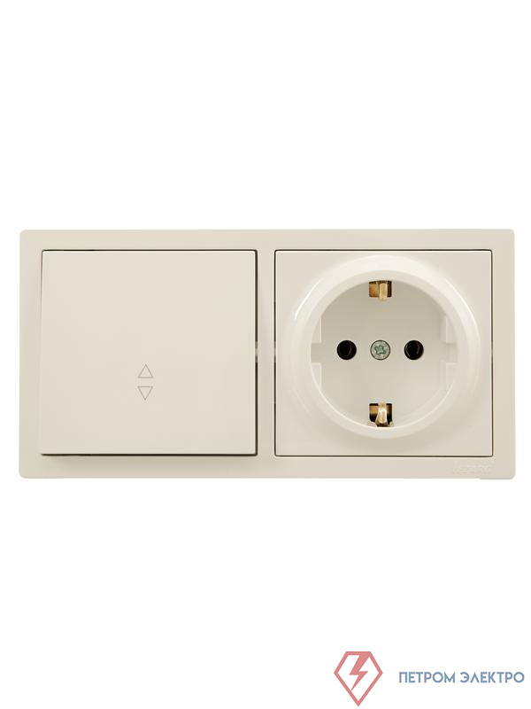 Блок ОП LETO (1-кл. выключатель проходной + 1-м розетка с заземл.) горизонт. крем LEZARD 752-0300-170BVP