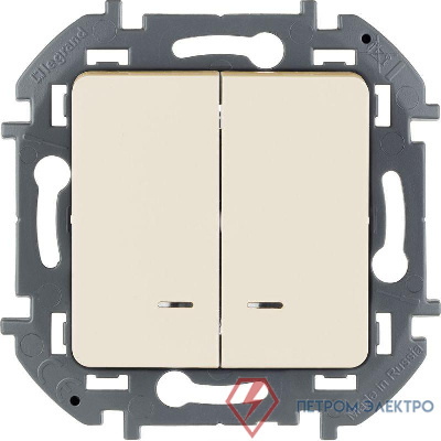 Выключатель 2-кл. Inspiria 10А IP20 250В 10AX с подсветкой/индикацией механизм сл. кость Leg 673631