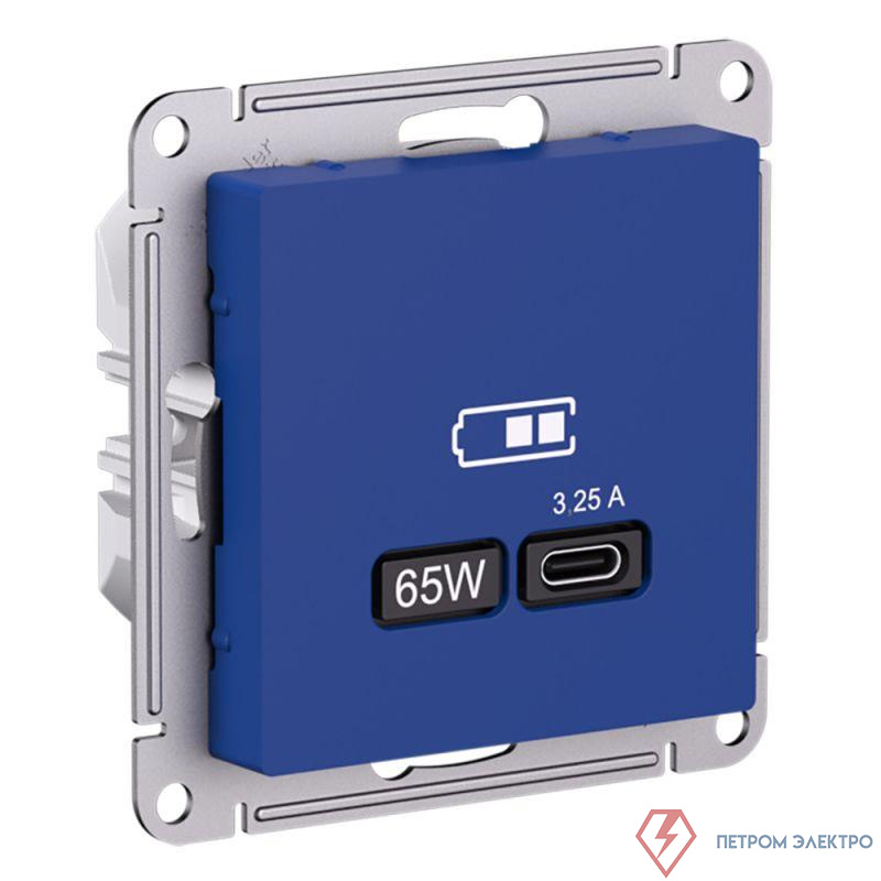Розетка USB AtlasDesign тип C 65Вт высокоскор. ЗУ QC PD механизм аквамарин SE ATN001127