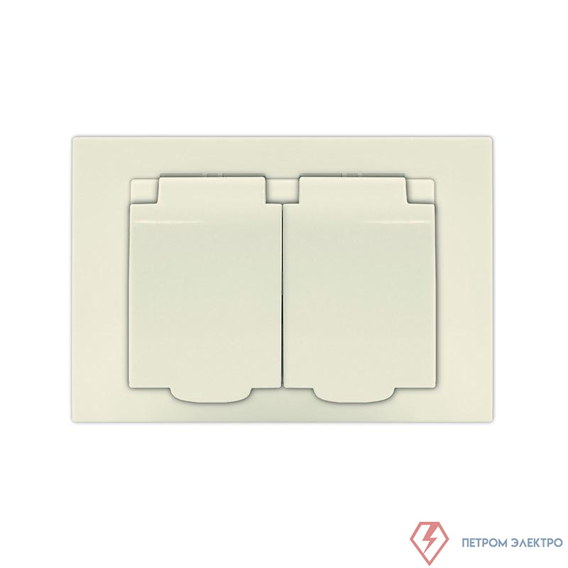 Розетка 2-м СП Афина 16А IP20 с заземл. c крышкой в сборе сл. кость (ivory) Universal A0031-I