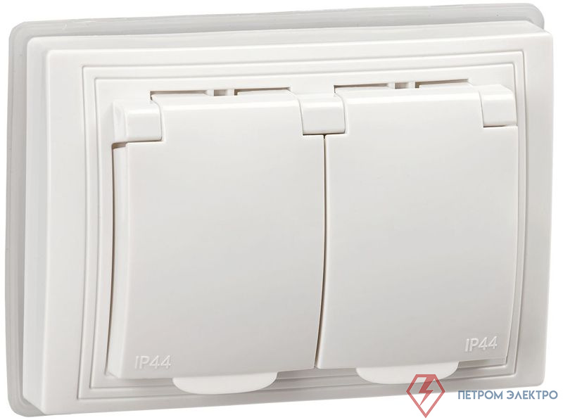 Розетка 2-м СП Кварта РСбш12-3-КБ-44 16А IP44 с заземл. защ. шторки бел. GENERICA KV-R26-16-44-K01