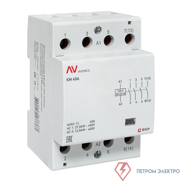 Контактор модульный КМ 40А 4NO 230В AC (3 мод.) AVERES EKF km-av-3-40-40-230V
