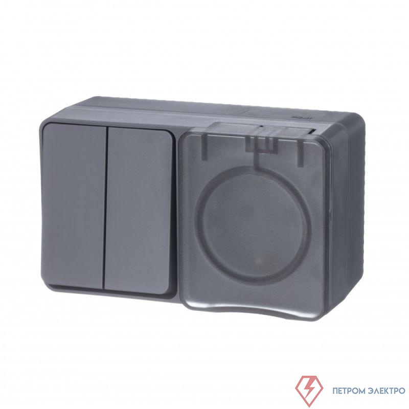 Блок ОП AtlasDesign PROFI IP54 (розетка 1-м 16А заземл. защ. шторки + 2-кл. выключатель 10А) антрацит SE ATN544074