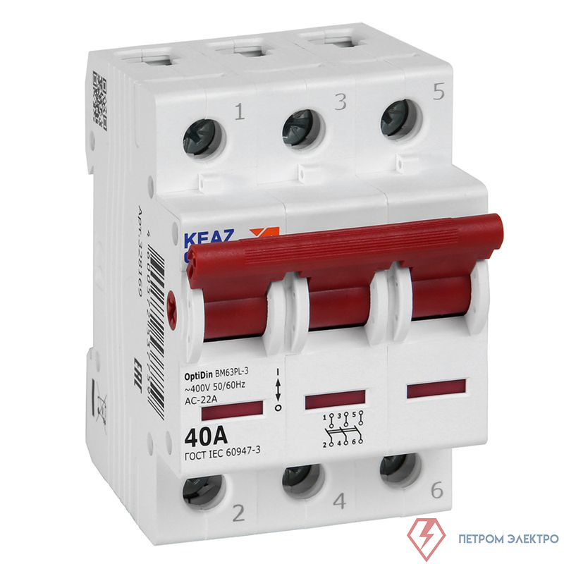 Выключатель нагрузки модульный 3п 40А OptiDin BM63PL-340-УХЛ3 (ВМ63PL) КЭАЗ 328169