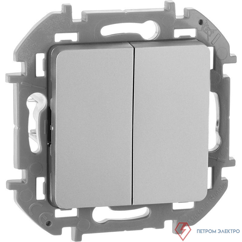 Выключатель 2-кл. Inspiria 10А IP20 250В 10AX механизм алюм. IEK 673622