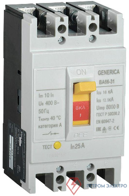 Выключатель автоматический 3п 25А 18кА ВА66-31 GENERICA IEK SAV10-3-0025-G