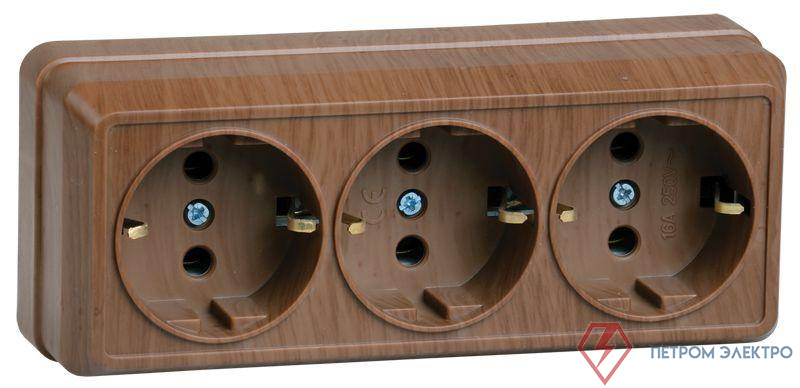 Розетка 3-м ОП Октава РС23-3-ОД 16А IP20 с заземл. дуб GENERICA ERO31-K04-16-DC