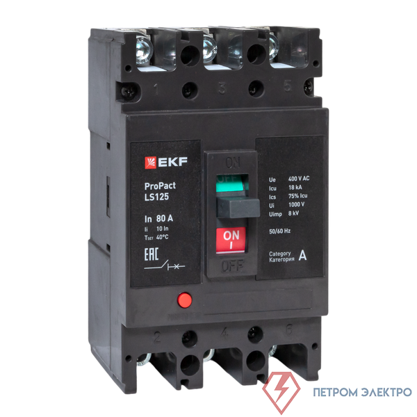 Выключатель автоматический 3п 80А 18кА LS125 ProPact EKF mccb-125-18-3-80-ls
