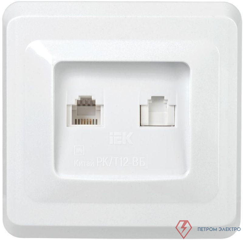 Розетка компьютерная + телефонная 2-м СП Вега РК/Т12-ВБ RJ45 + RJ11 бел. GENERICA EIV20-K01-DM