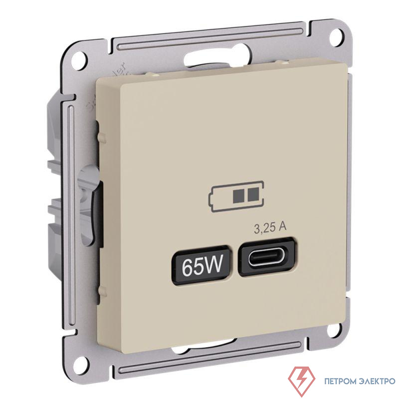 Розетка USB AtlasDesign тип C 65Вт высокоскор. ЗУ QC PD механизм песочн. SE ATN001227