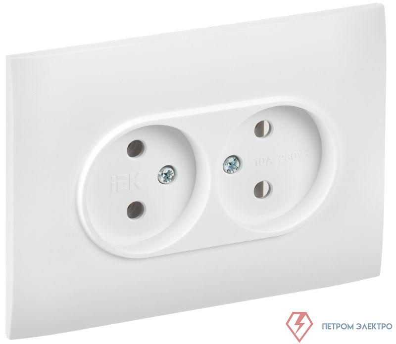 Розетка 2-м SKANDY 10А без заземл. без защ. шторок в сборе SK-R10W арктич. бел. IEK SK-R20-10-K01-F