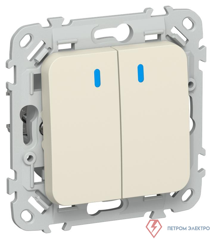 Выключатель 2-кл. СП FLITE ВС12-1-1-ФлСл 10А с индикацией механизм сливочный IEK FI-V20-1-10-1-K86