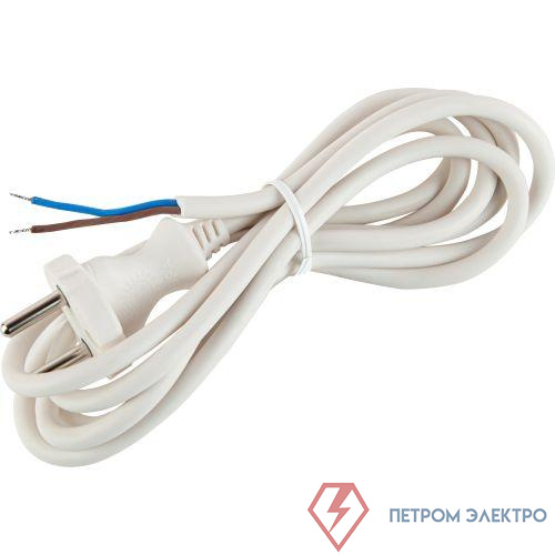 Шнур сетевой с вилкой 1.5м ПВС 2х0.75 бел. UX-2x0.75-1.5m-W ЭРА Б0048680