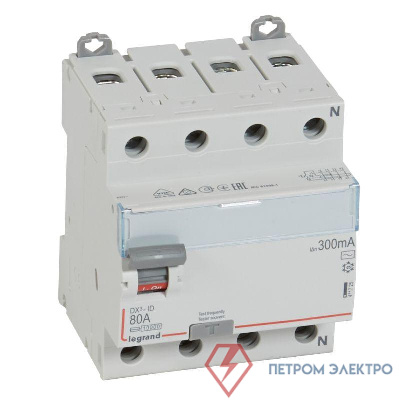 Выключатель дифференциального тока (УЗО) 4п 80А 300мА тип AC DX3 N справа Leg 411725