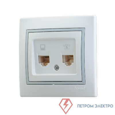 Розетка компьютерная + телефонная 2-м СП Mira RJ45 + RJ11 IP20 с сер. вставкой бел. LEZARD 701-0215-143