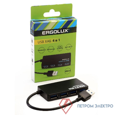 Разветвитель USB ELX-SLP01-C02 4USB 2А коробка черн. ERGOLUX 15109