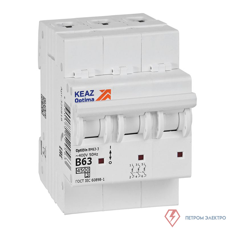 Выключатель автоматический модульный 3п B 63А OptiDin BM63-3B63-4.5-УХЛ3 КЭАЗ 329525