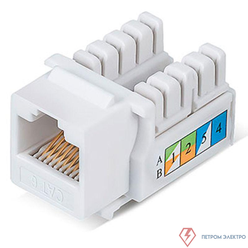 Модуль Keystone Jack RJ-45(8P8C) UTP неэкранир. кат.6 тип 90град. бел. PRO Rexant 02-0254