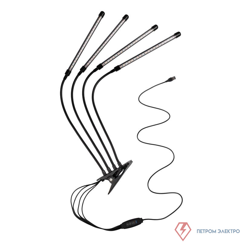 Светильник светодиодный "КРИСТАЛЛ" CTL2-USB-bl Agro 4х10Вт IP40 для растений спектр 4 плафона на прищепке пульт на шнуре красн./син. ФАZА 5068810