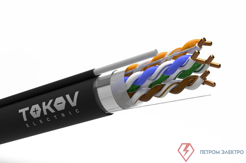 Кабель витая пара F/UTP 4х2х24AWG(0.48мм) + трос кат.5E PE outdoor Fluke tested 305м (м) TOKOV ELECTRIC TKE-C05-F/UTP-42-5E-305-ODC
