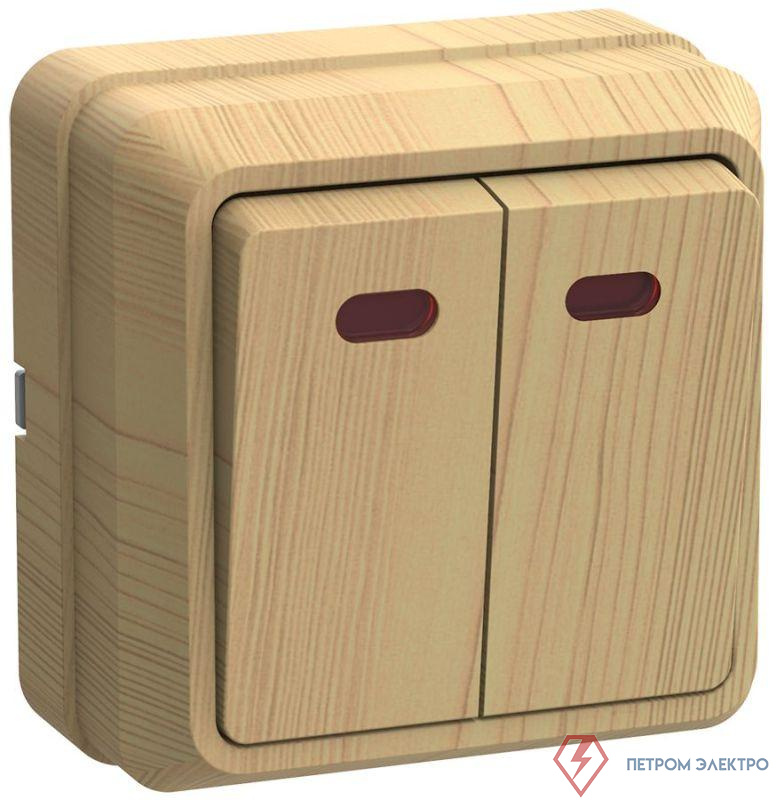 Выключатель 2-кл. ОП Октава 10А IP20 ВС20-2-1-ОС с индикацией сосна GENERICA EVO21-K03-10-DC