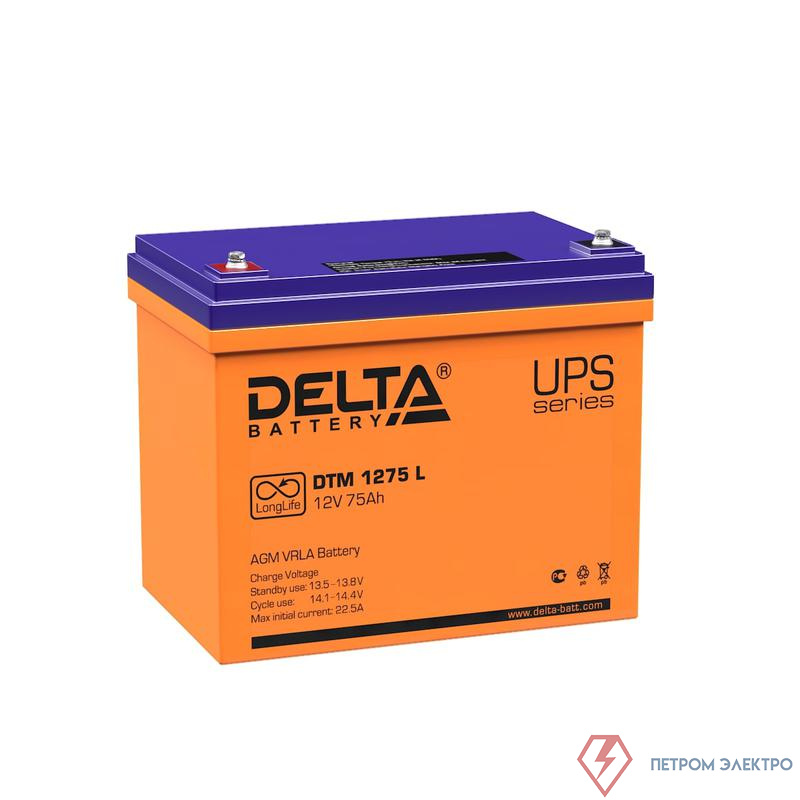 Аккумулятор UPS 12В 75А.ч Delta DTM 1275 L