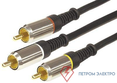 Шнур 3RCA Plug - 3RCA Plug 1.5м (GOLD) металл Rexant 17-0233
