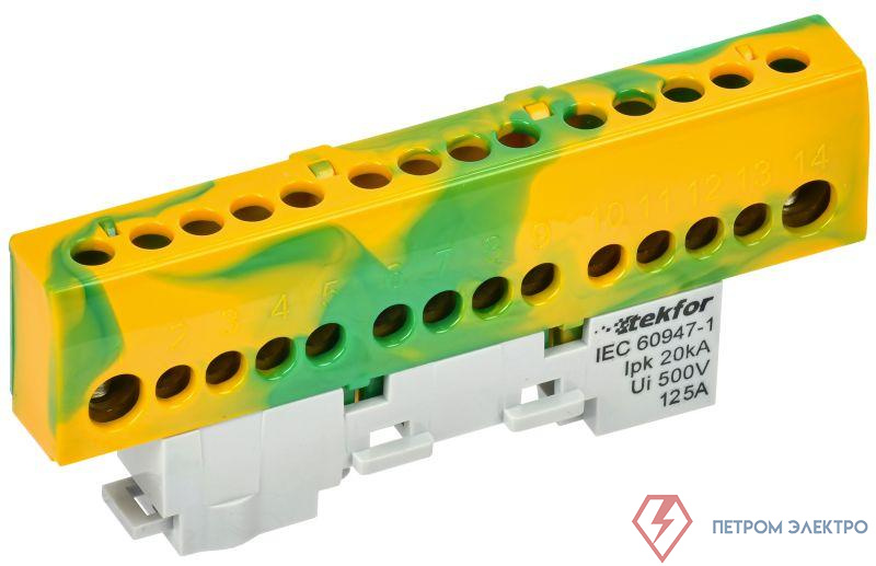 Шина PE "земля" изол. на универс. держ. 8х12-14-ЖЗ TEKFOR IEK TF-NN20-14-KL-K52