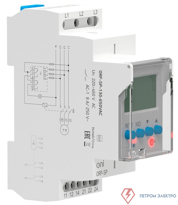 Реле фаз ORF-SP 3ф. 2 конт. 130-650В AC ONI ORF-SP-130-650VAC