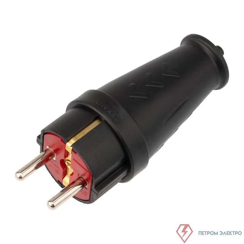 Вилка прямая влагозащ. 16А IP44 с заземл. COMPACT каучук черн. Rexant 111-200